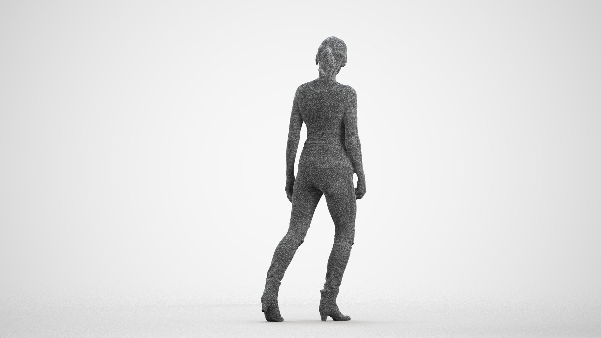 realistic 3D people senior woman casual walking, render-ready for V-Ray and Corona, FBX OBJ, wireframe front view