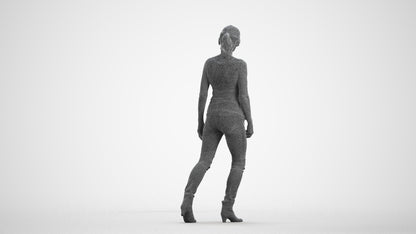 realistic 3D people senior woman casual walking, render-ready for V-Ray and Corona, FBX OBJ, wireframe front view
