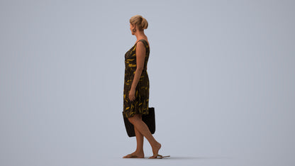 3D scanned woman shopping casual, photorealistic archviz people for Enscape and SketchUp, three-quarter view render