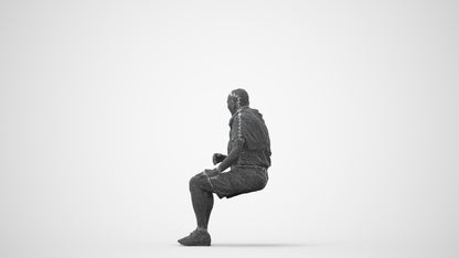 scanned 3D senior man casual sitting, photogrammetry people for Enscape and V-Ray, square thumbnail