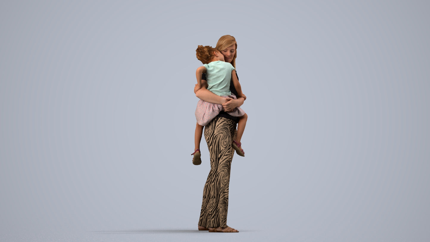 realistic 3D human girl casual kids, archviz people FBX OBJ for Blender, side view render