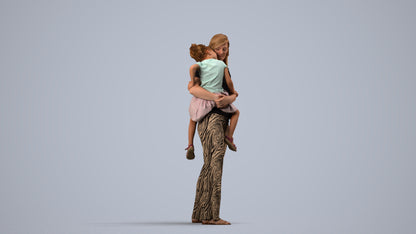 realistic 3D human girl casual kids, archviz people FBX OBJ for Blender, side view render