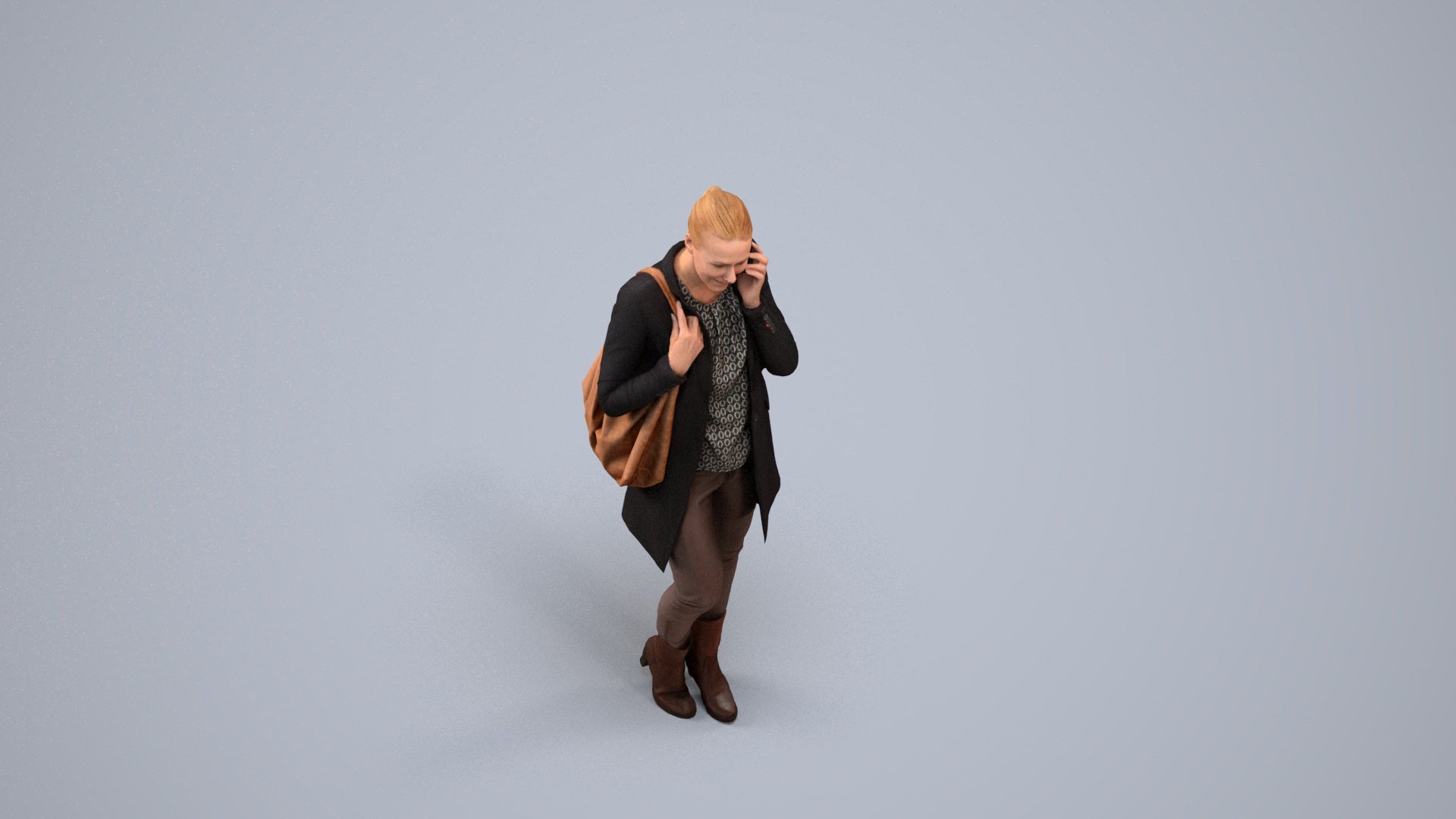 3D people model woman casual standing, scanned human for 3ds Max rendering, back view render