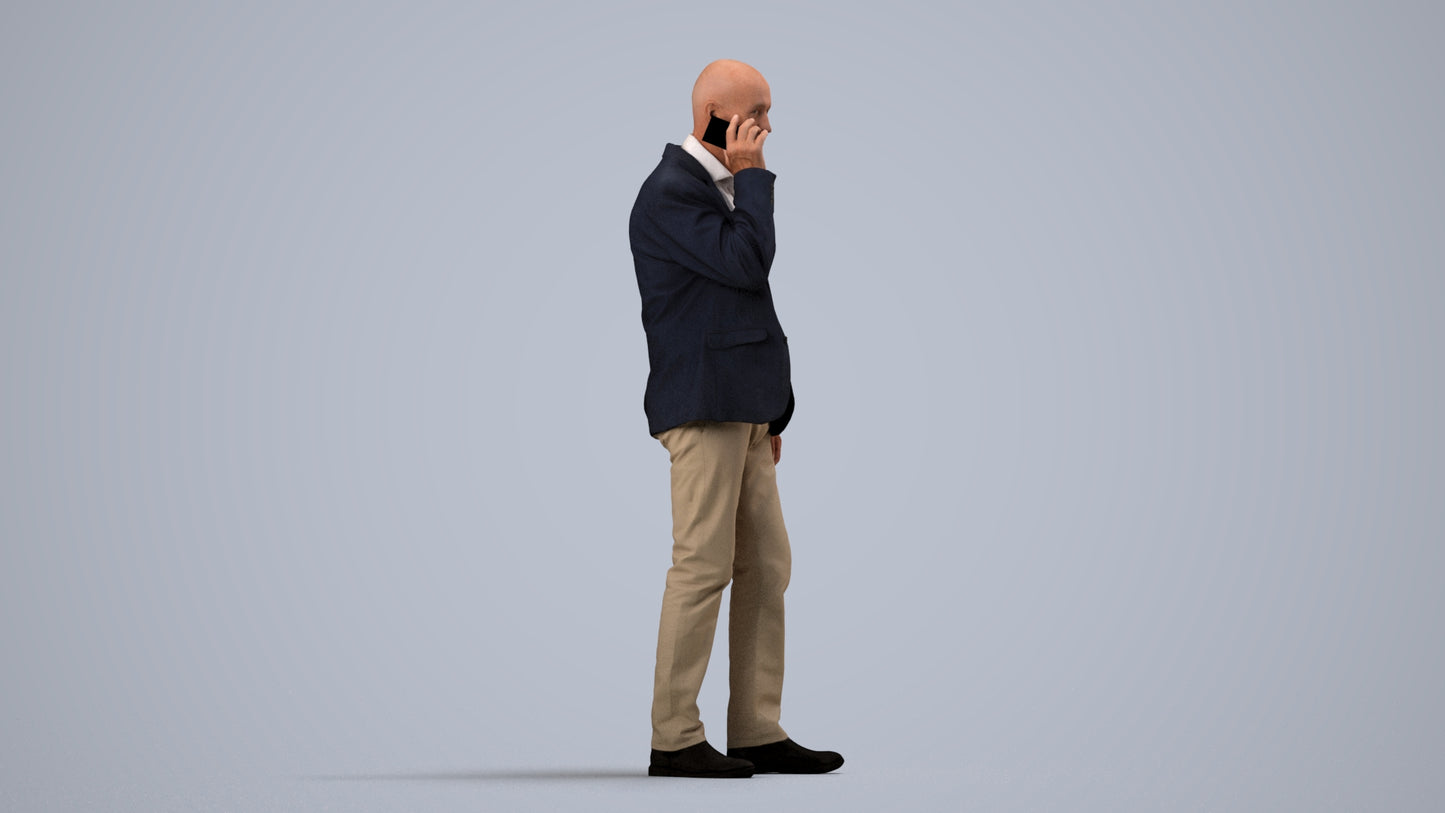 scanned 3D senior man business, photogrammetry people for Enscape and V-Ray, side view render