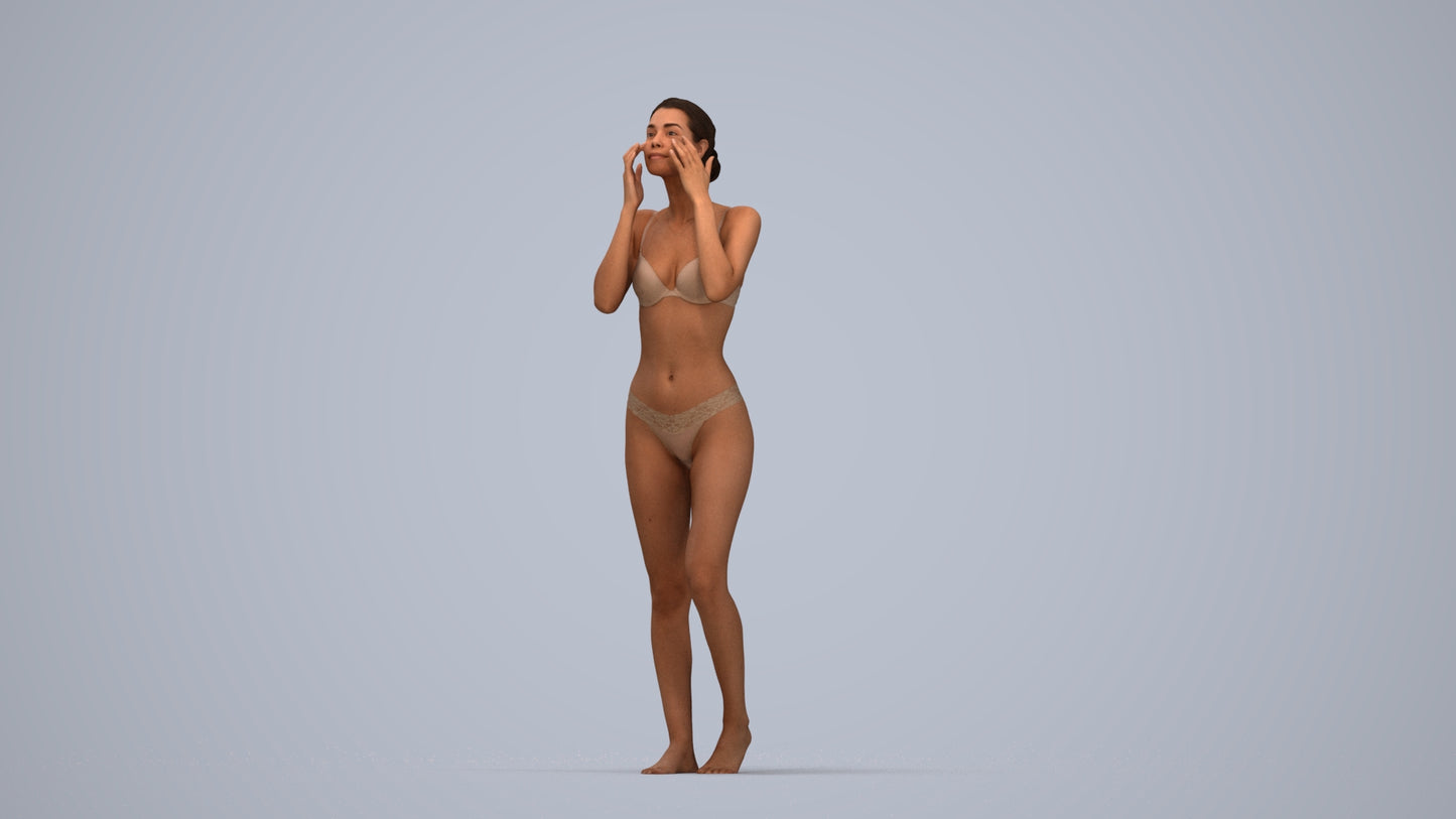realistic 3D human woman bathroom, archviz people FBX OBJ for Blender, top-down view render