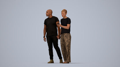 realistic 3D human woman casual couple, archviz people FBX OBJ for Blender, top-down view render