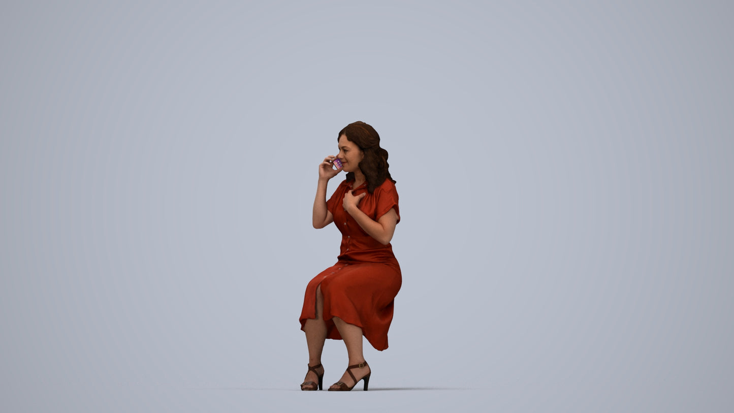 realistic 3D human woman casual sitting, archviz people FBX OBJ for Blender, top-down view render