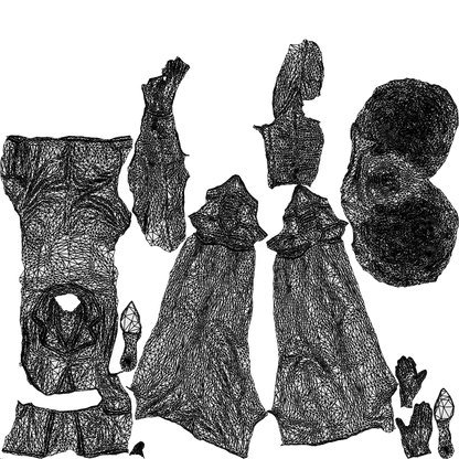 3D scanned woman standing business, photorealistic archviz people for Enscape and SketchUp, wireframe top-down view