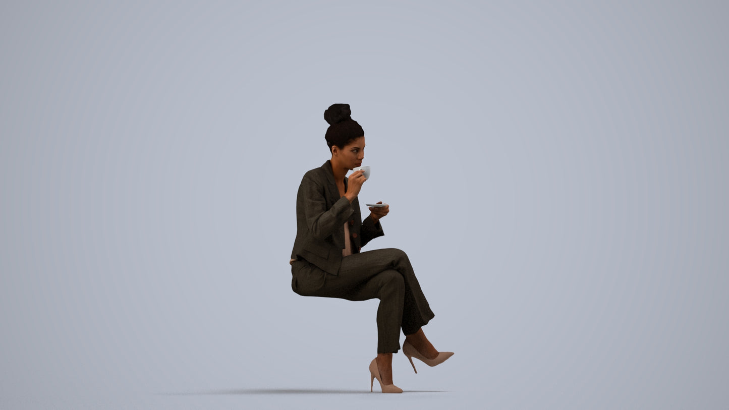 realistic 3D human woman business, archviz people FBX OBJ for Blender, side view render