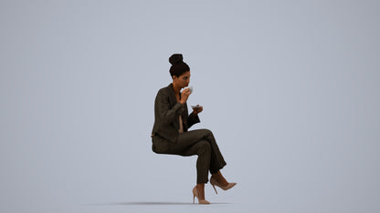 realistic 3D human woman business, archviz people FBX OBJ for Blender, side view render