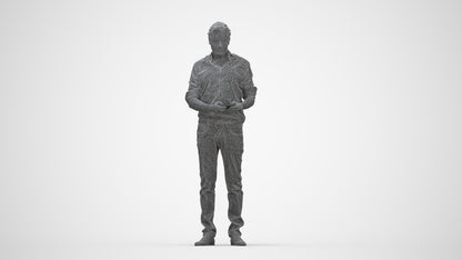 3D scanned man standing casual, photorealistic archviz people for Enscape and SketchUp, wireframe back view