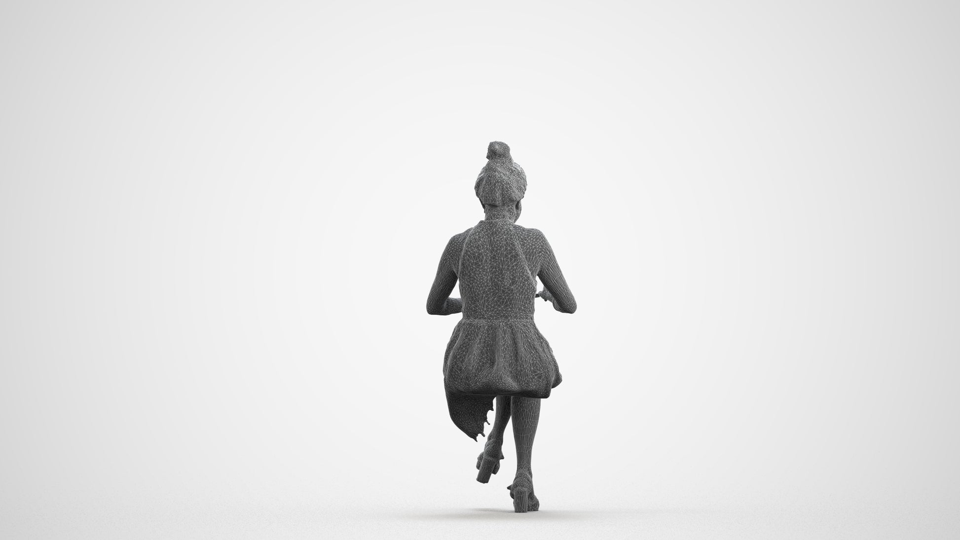 realistic 3D woman formal sitting, scanned archviz people for Blender and 3ds Max, wireframe front view