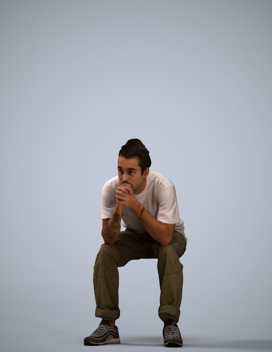 realistic 3D man casual sitting, scanned archviz people for Blender and 3ds Max