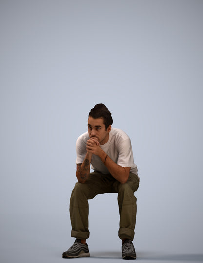 realistic 3D man casual sitting, scanned archviz people for Blender and 3ds Max
