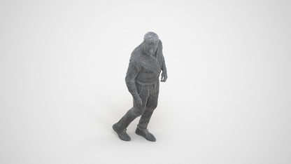 realistic 3D human man casual walking, archviz people FBX OBJ for Blender, wireframe three-quarter view