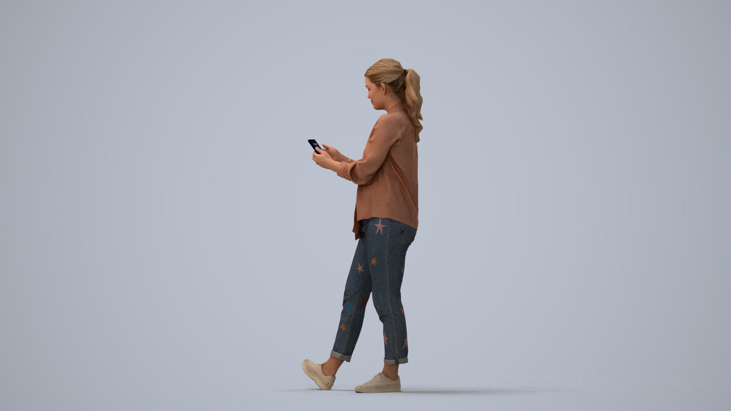 3D people model woman casual standing, scanned human for 3ds Max rendering, three-quarter view render