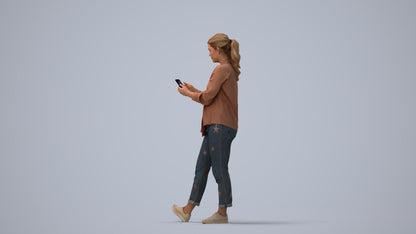3D people model woman casual standing, scanned human for 3ds Max rendering, three-quarter view render