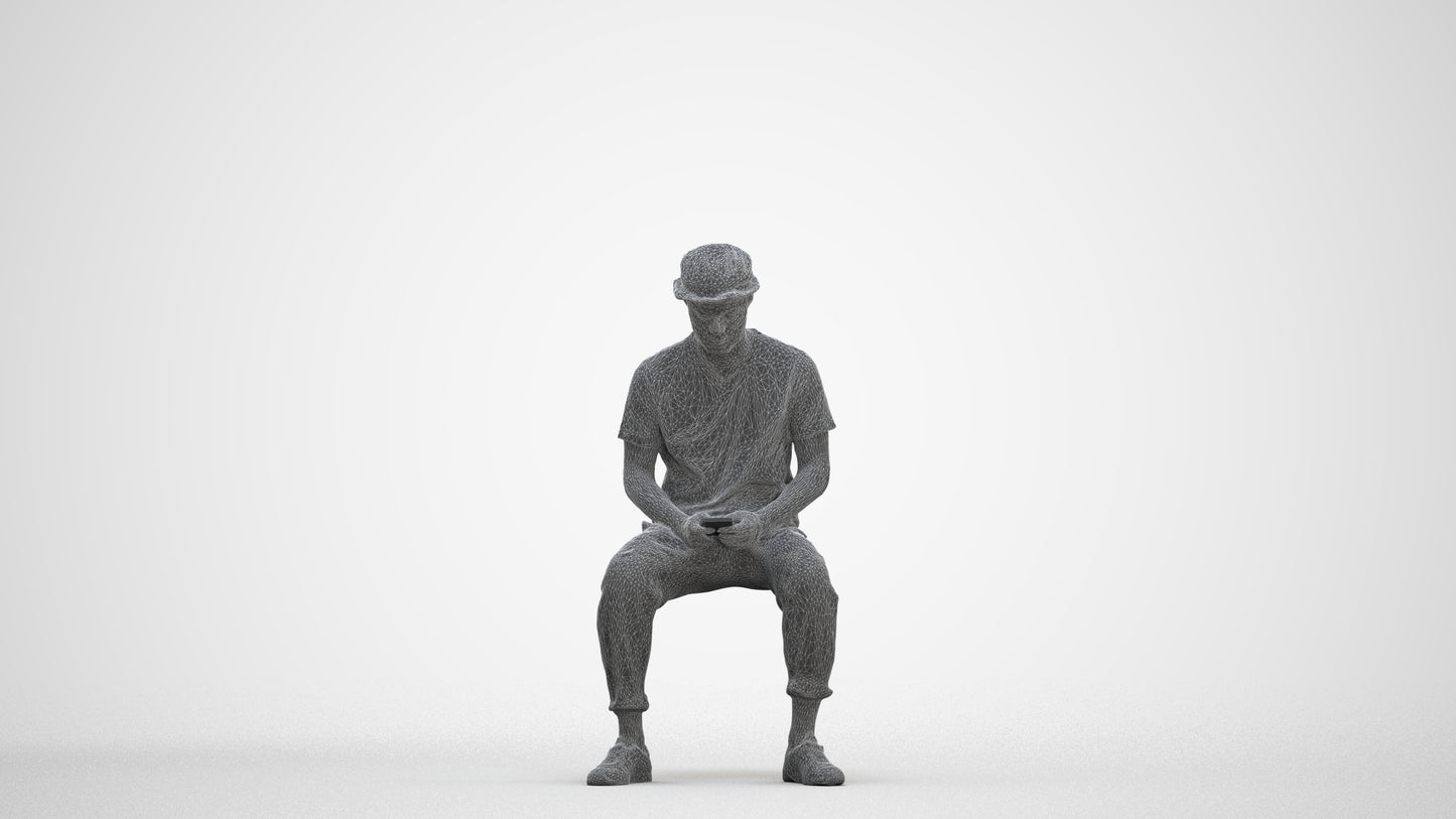 realistic 3D people man casual sitting, render-ready for V-Ray and Corona, FBX OBJ, three-quarter front view render