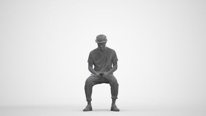 realistic 3D people man casual sitting, render-ready for V-Ray and Corona, FBX OBJ, three-quarter front view render