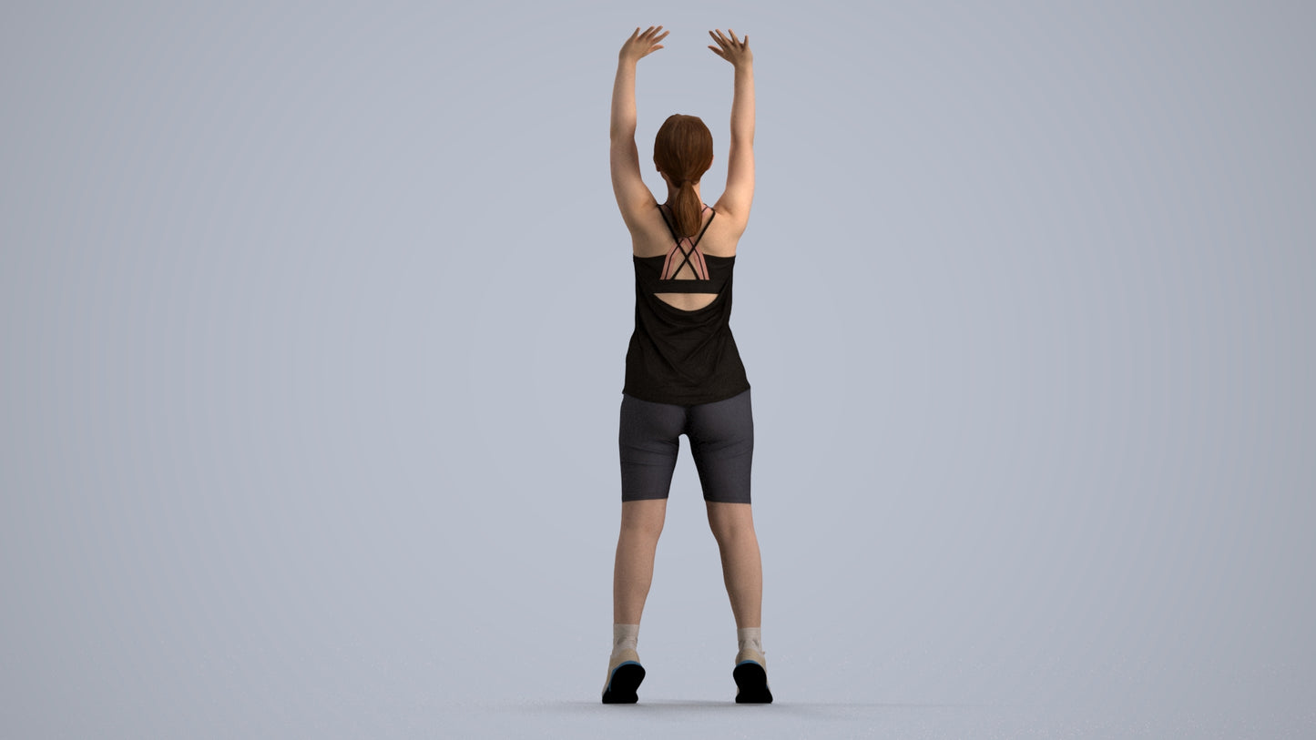 realistic 3D human girl sport, archviz people FBX OBJ for Blender, front view render