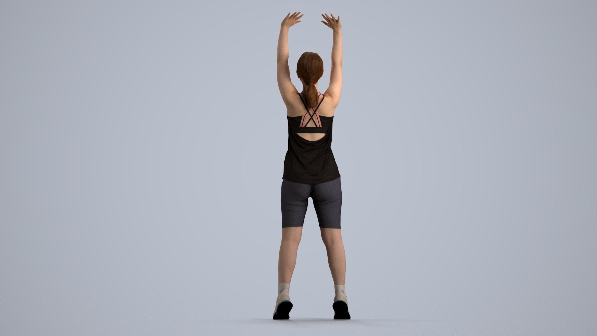 realistic 3D human girl sport, archviz people FBX OBJ for Blender, front view render