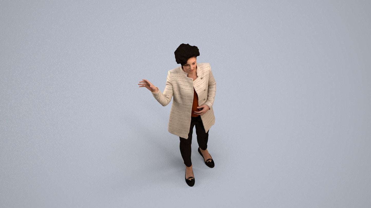 3D human model woman business, photogrammetry scanned person for archviz, back view render