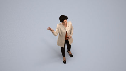 3D human model woman business, photogrammetry scanned person for archviz, back view render