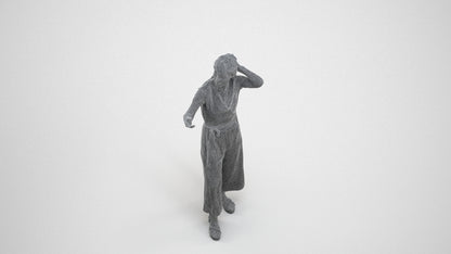 realistic 3D human senior woman casual standing, archviz people FBX OBJ for Blender, wireframe three-quarter view