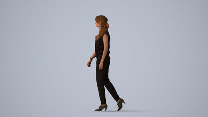 3D scanned woman walking casual, photorealistic archviz people for Enscape and SketchUp, three-quarter view render