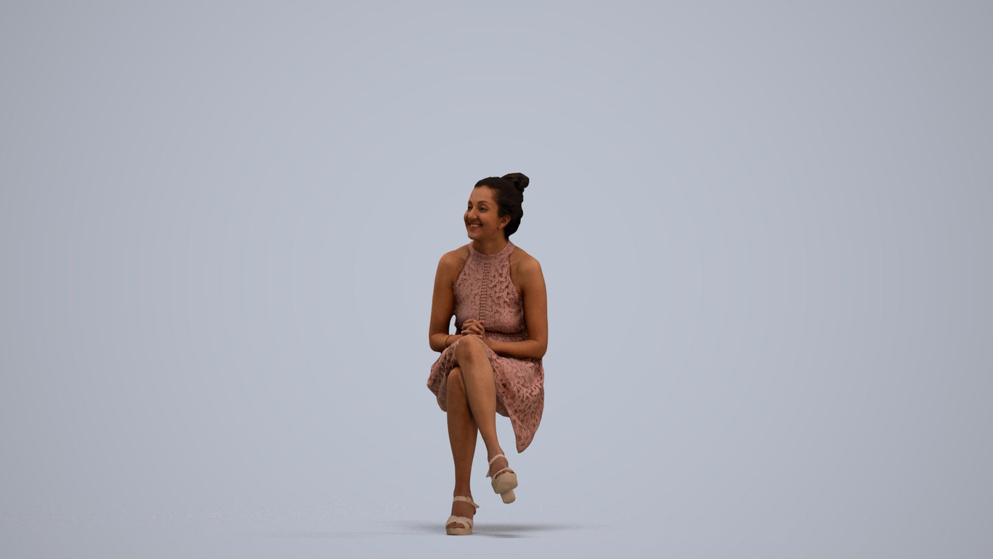 realistic 3D woman formal sitting, scanned archviz people for Blender and 3ds Max, standing pose render