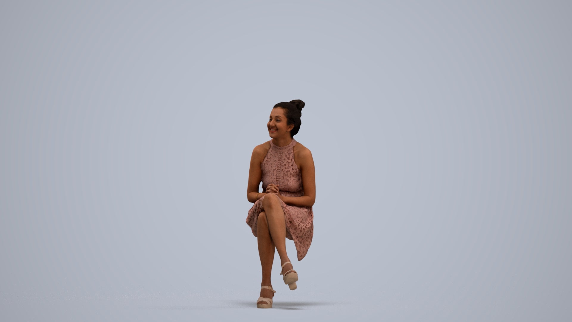 realistic 3D woman formal sitting, scanned archviz people for Blender and 3ds Max, standing pose render