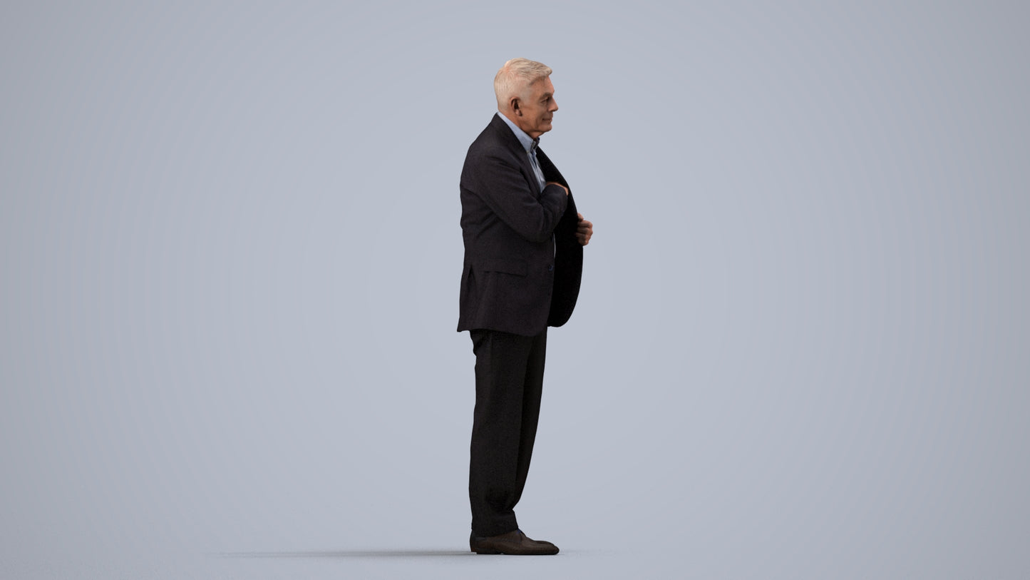 3D people model senior man business, scanned human for 3ds Max rendering, side view render
