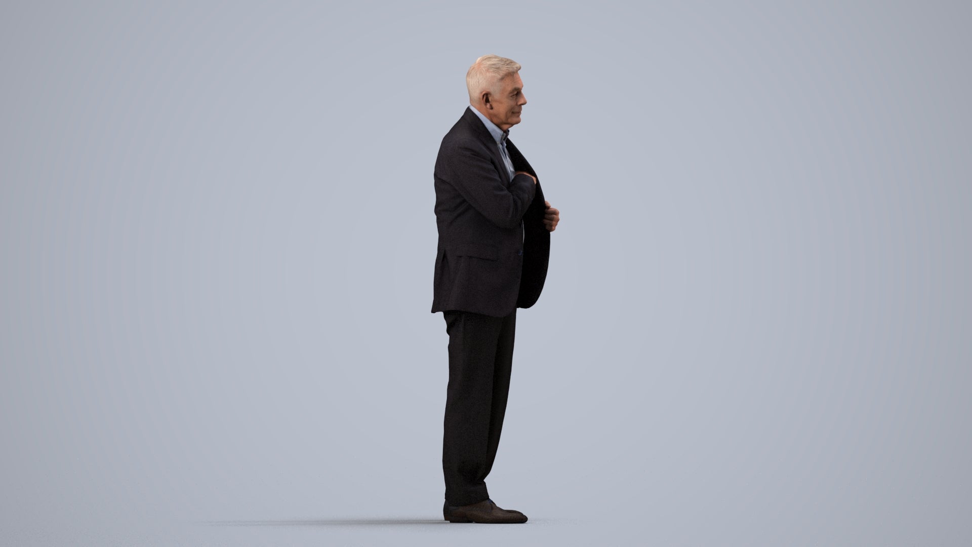 3D people model senior man business, scanned human for 3ds Max rendering, side view render