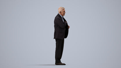 3D people model senior man business, scanned human for 3ds Max rendering, side view render