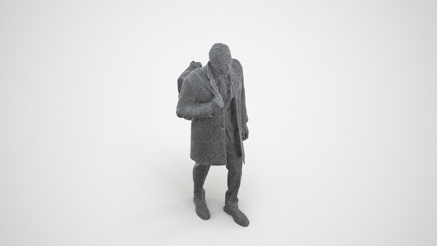 photogrammetry 3D man business, realistic human model archviz FBX, wireframe three-quarter view