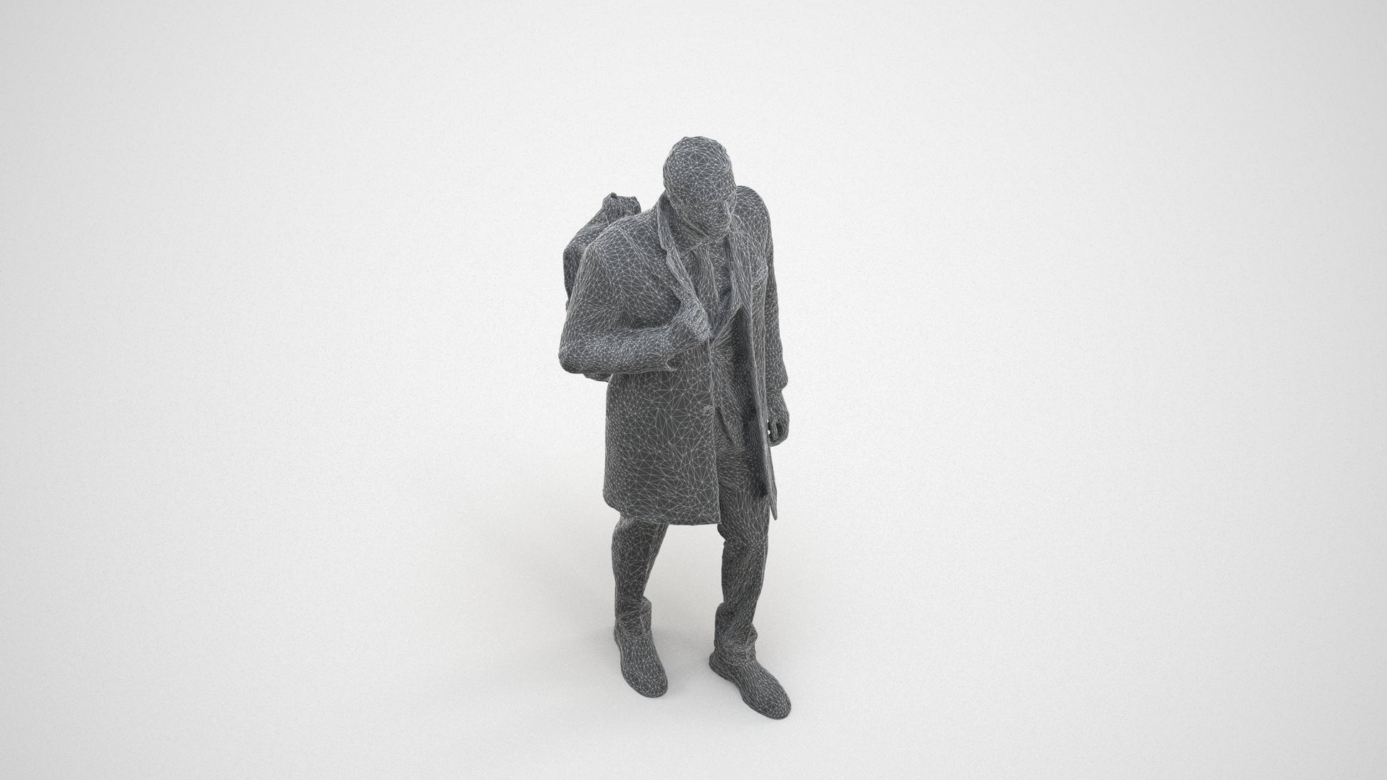 photogrammetry 3D man business, realistic human model archviz FBX, wireframe three-quarter view
