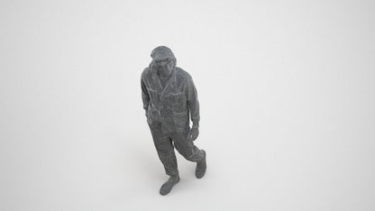 3D human model man casual walking, photogrammetry scanned person for archviz, wireframe three-quarter view