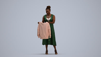 3D scanned woman standing casual, photorealistic archviz people for Enscape and SketchUp, standing pose render
