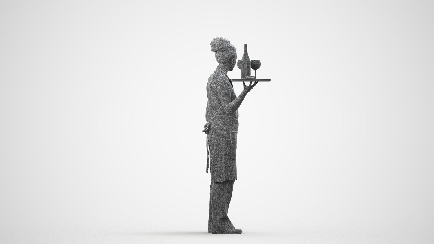 realistic 3D human woman hospitality, archviz people FBX OBJ for Blender, wireframe side view
