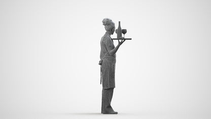realistic 3D human woman hospitality, archviz people FBX OBJ for Blender, wireframe side view