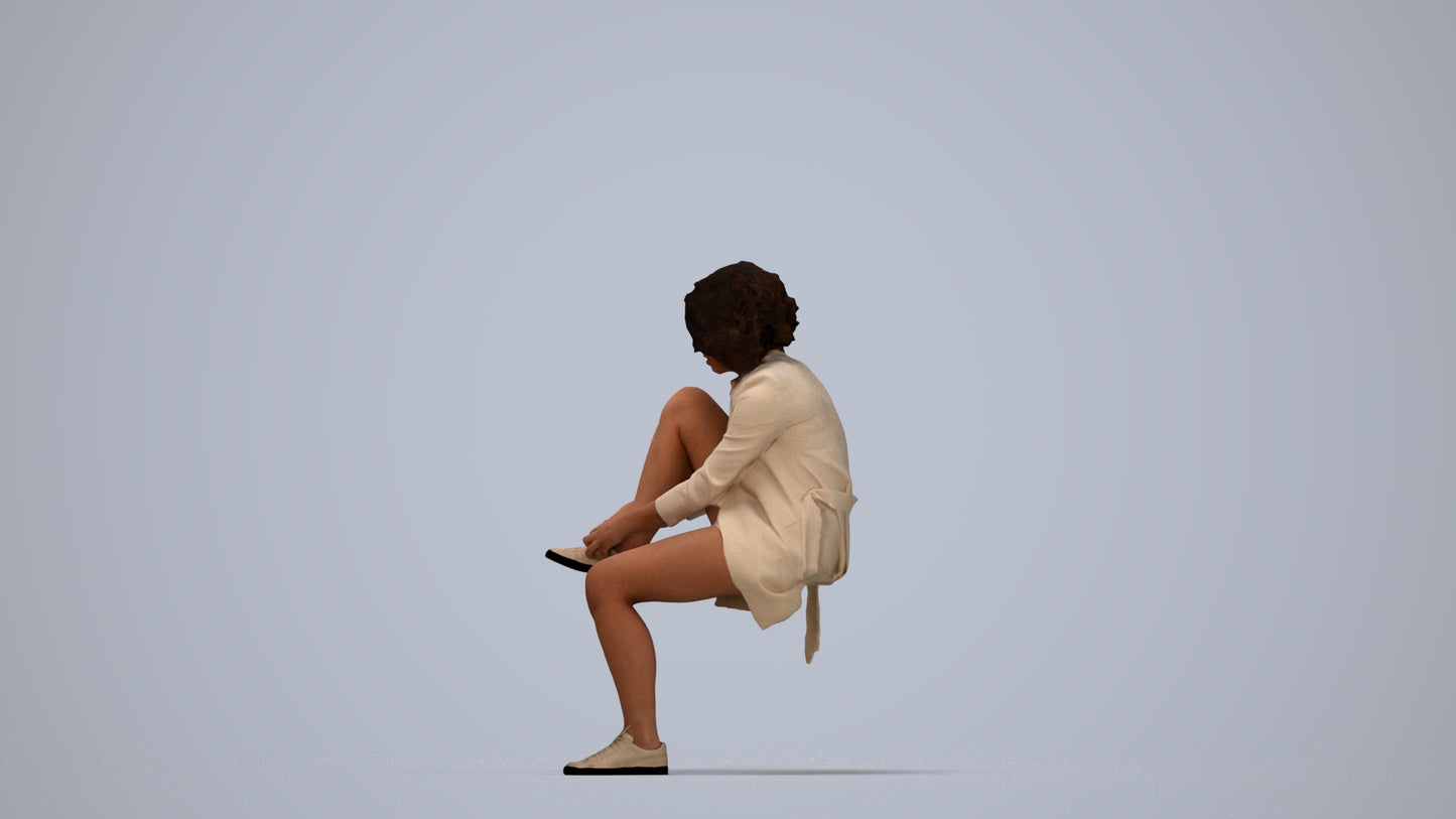 realistic 3D human woman business sitting, archviz people FBX OBJ for Blender, top-down view render