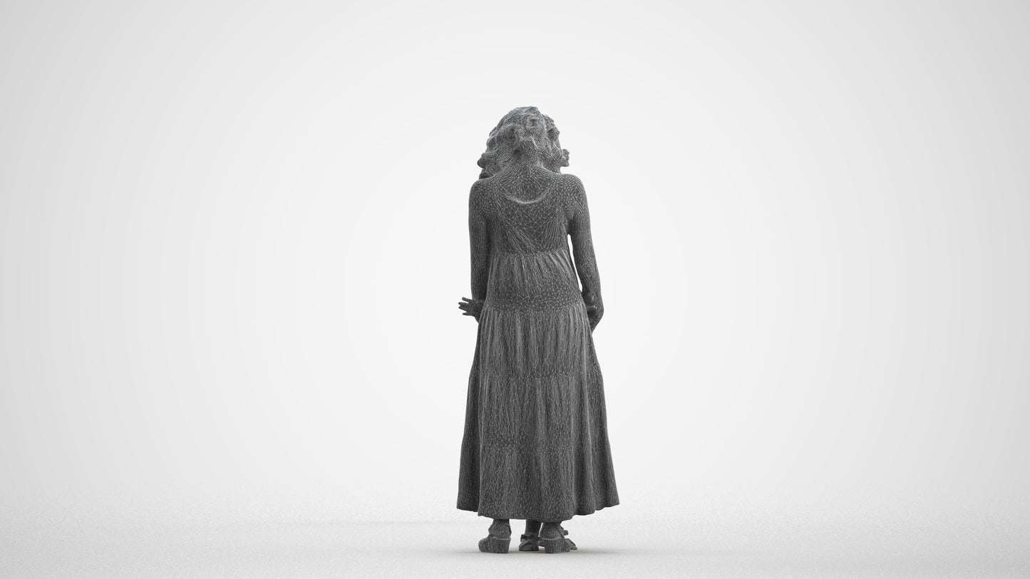 3D human model girl casual kids, photogrammetry scanned person for archviz, wireframe front view