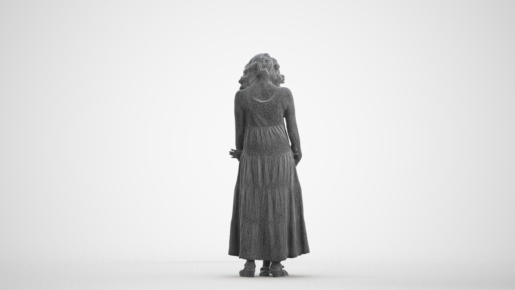 3D human model girl casual kids, photogrammetry scanned person for archviz, wireframe front view