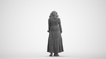 3D human model girl casual kids, photogrammetry scanned person for archviz, wireframe front view