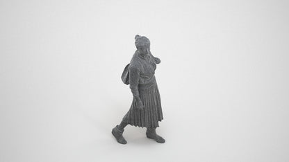 3D scanned senior woman walking casual, photorealistic archviz people for Enscape and SketchUp, wireframe three-quarter view