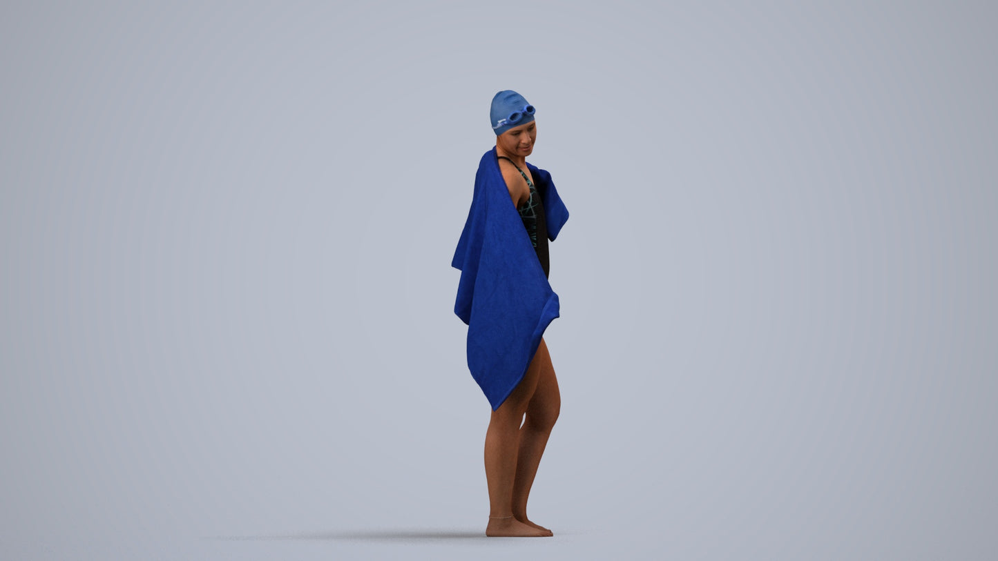 scanned 3D woman pool, photogrammetry people for Enscape and V-Ray, side view render