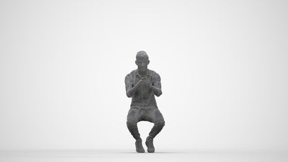 realistic 3D man casual sitting, scanned archviz people for Blender and 3ds Max, wireframe back view
