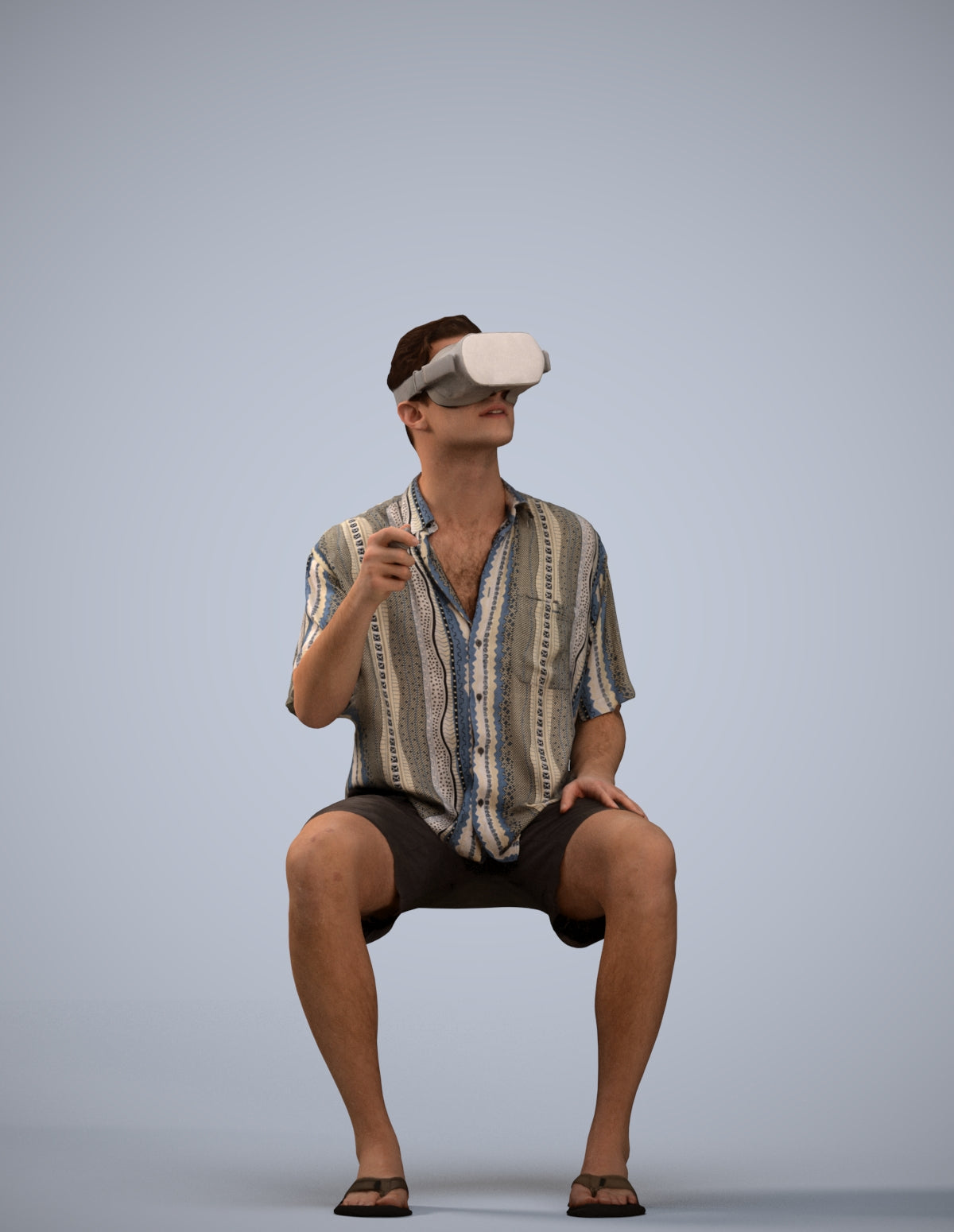 3D human model man casual sitting, photogrammetry scanned person for archviz