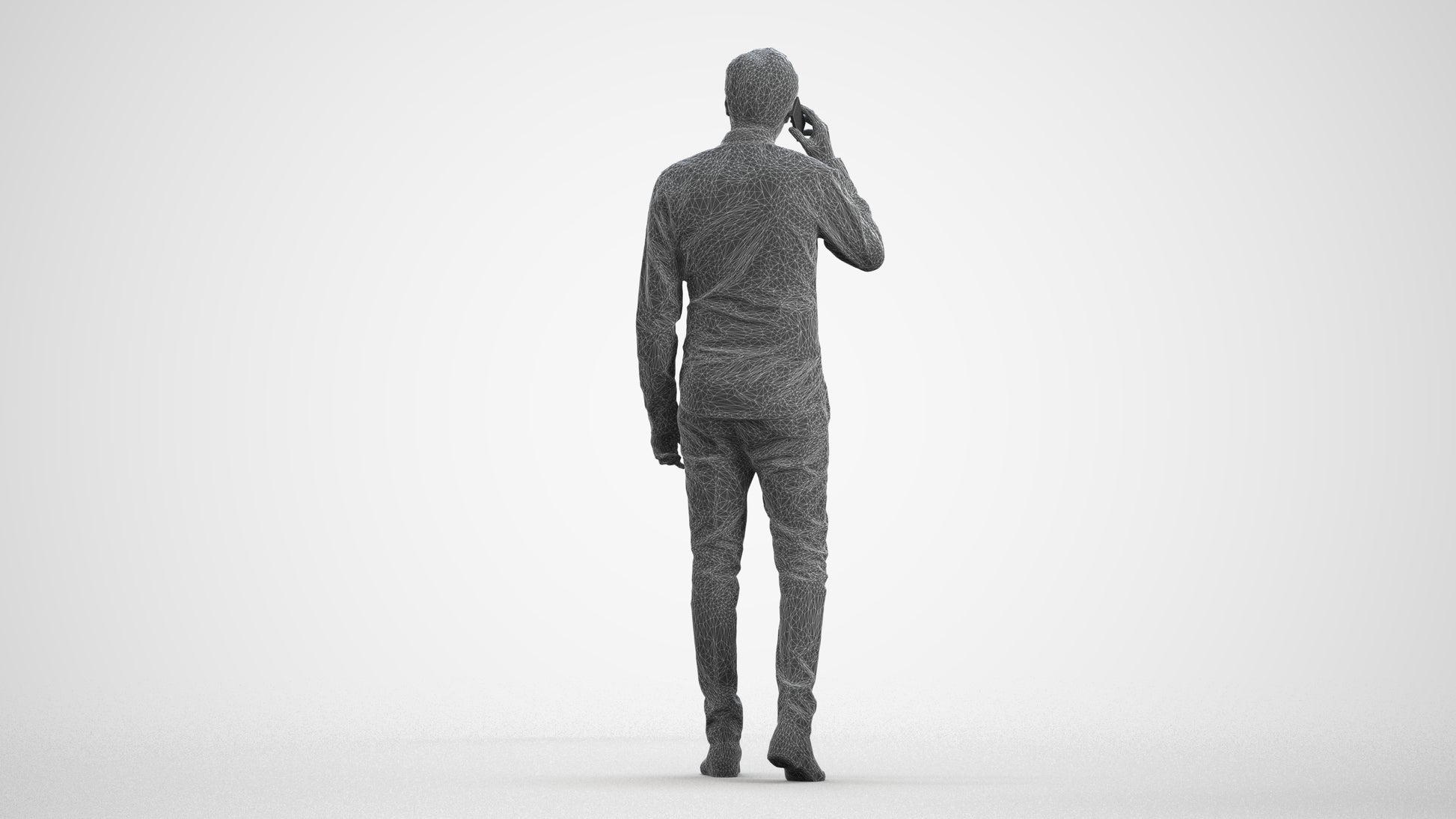 3D scanned man walking business, photorealistic archviz people for Enscape and SketchUp, wireframe front view
