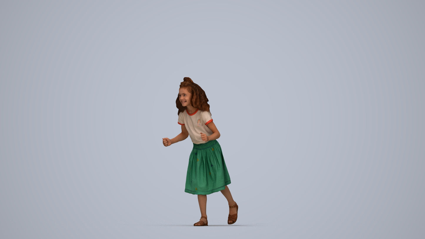 realistic 3D human girl casual kids, archviz people FBX OBJ for Blender, top-down view render